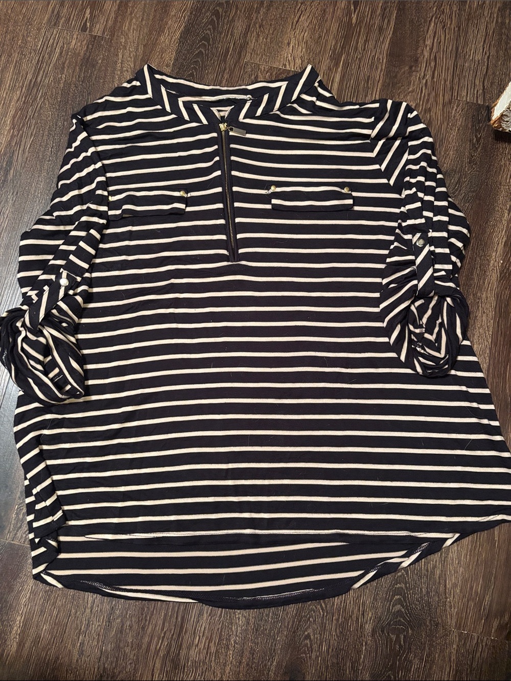 Striped Black and White Zip-Front Women’s Top